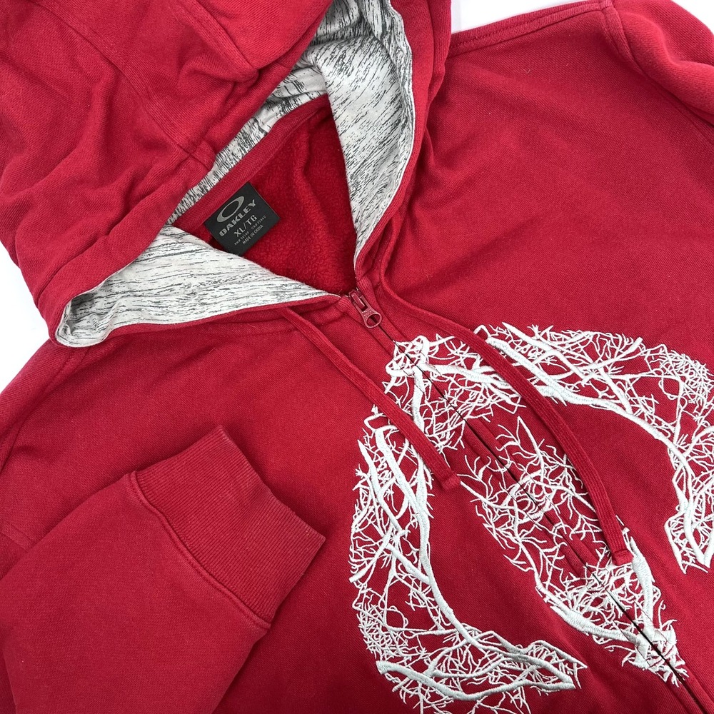 OAKLEY Men's Size XL Red Embroidered Full-Zip Hooded Sweatshirt Hoodie Pockets